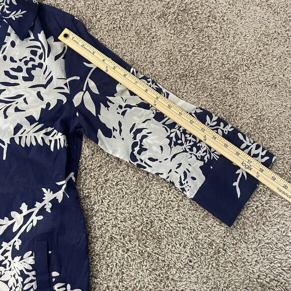 Soft Surroundings Blue White Leaf Print Beaded Tunic Blouse Pockets Size Small - Picture 9 of 9